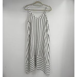 Terzo Millennio Linen Midi Dress Womens S White Blue Stripe Coastal Resort Beach